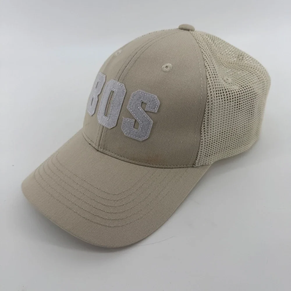 View Boston‎ BOS Tan Mesh Trucker Hat Snapback Baseball Cap Beige Mens OSFM
